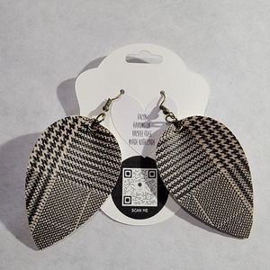 Black/Tan Pattern Faux Leather Earrings 2.5"